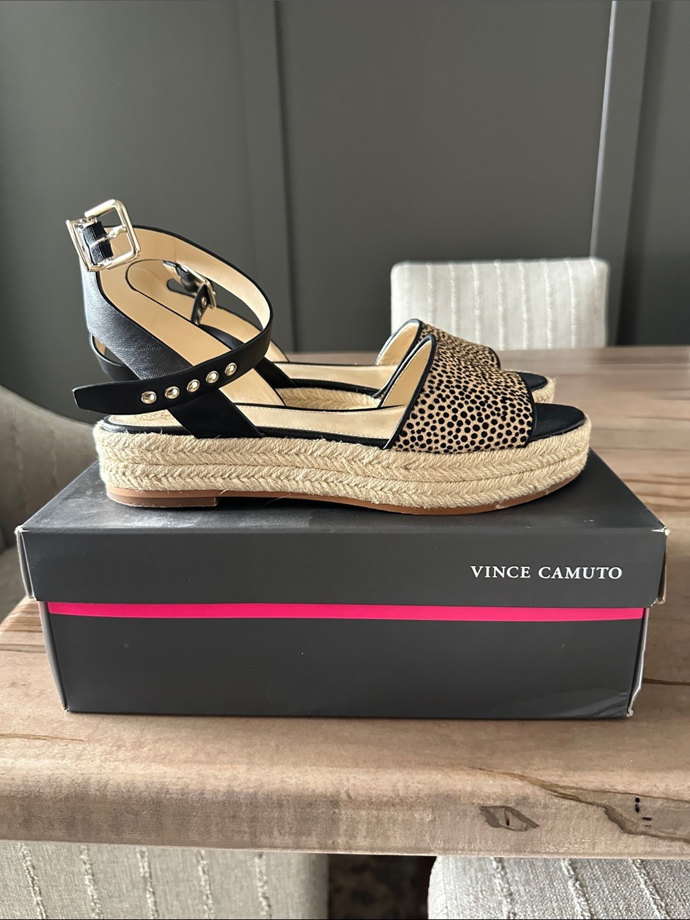 Vince Camuto Black & Leopard Espadrille Platform Sandals